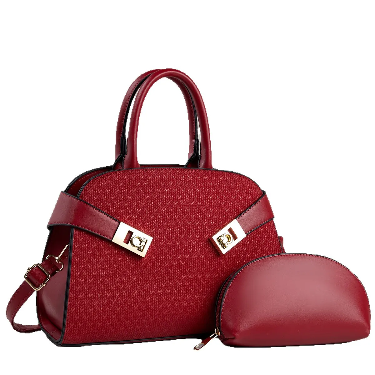 Women Fashion Casual Simple Solid Color Handbag Two-Piece Bag Set