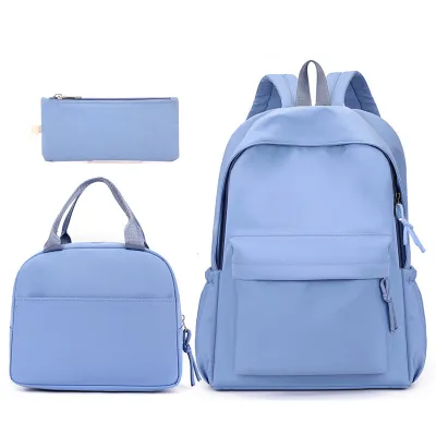 Fashion Casual Solid Color Large Capacity Backpack Three-Piece Bag Set