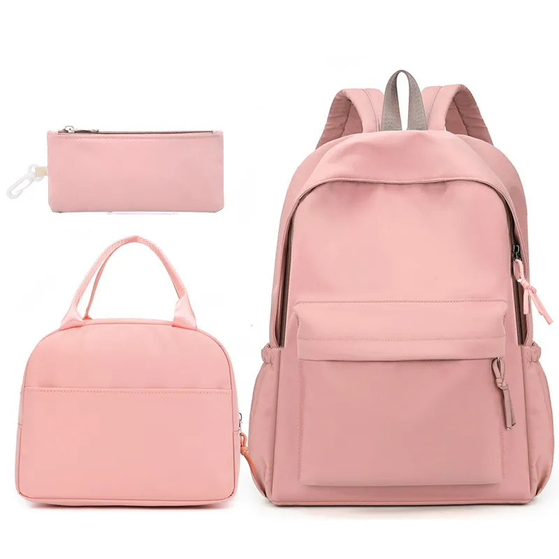 Fashion Casual Solid Color Large Capacity Backpack Three-Piece Bag Set