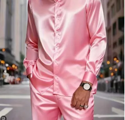Men Fashion Casual Autumn Solid Color Lapel Long Sleeve Shirt Loose Pants Two-Piece Set