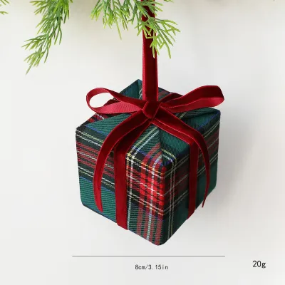 Fashion Christmas Plaid Bow Gift Bag Hanging Christmas Tree Fabric Crafts Holiday Decoration
