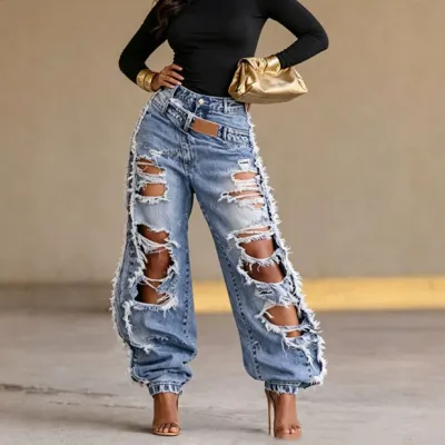 Women Distinctive Ripped Joggers Jeans
