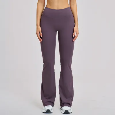 Women Yoga Fashion Solid Color High Waist Comfortable Sports Flared Pants