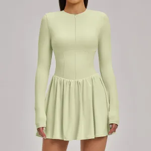 Women Outdoor Sports Solid Color Long Sleeve Tennis Dress