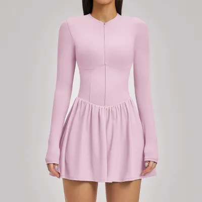 Women Outdoor Sports Solid Color Long Sleeve Tennis Dress
