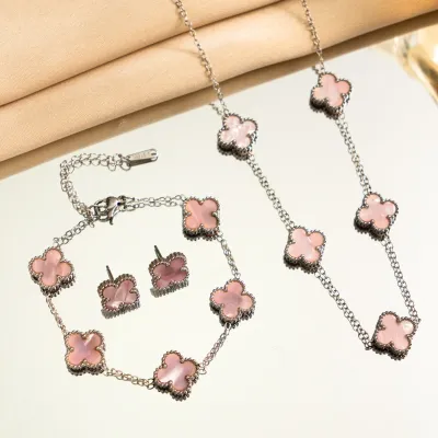 Fashion Titanium Steel Does Not Fade Double-Sided Four-Leaf Clover Jewelry Set