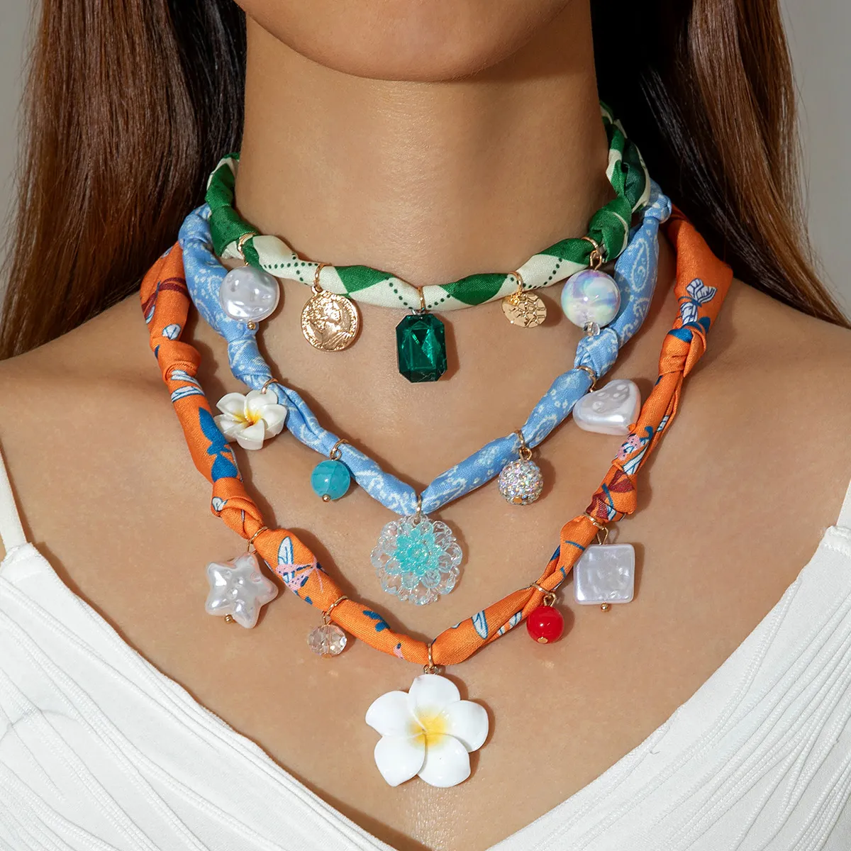 Fashion Colorful Pendant Silk Scarf Necklace