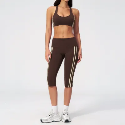 Women Yoga Fitness Bra And Cropped Pants Quick-Dry Two-Piece Set