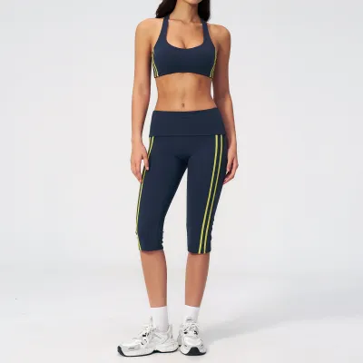 Women Yoga Fitness Bra And Cropped Pants Quick-Dry Two-Piece Set