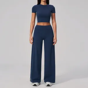 Women Outdoor Fitness Yoga Top And Wide Leg Sport Two-Piece Set