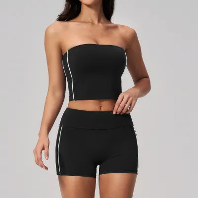 Women Fashion Fitness Strapless Top And Shorts Sport Two-Piece Set