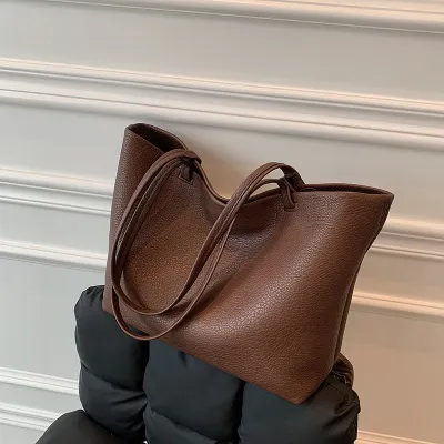 Women Fashion Casual Simple Solid Color Large Capacity Shoulder Bag