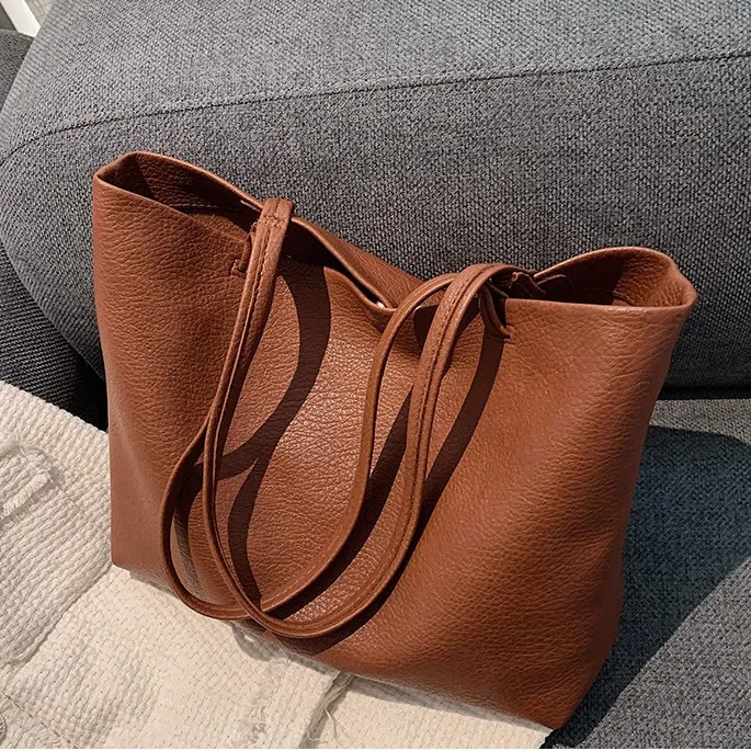 Women Fashion Casual Simple Solid Color Large Capacity Shoulder Bag