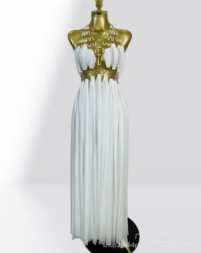 Women Fashion Sexy Solid Color Halter-Neck Metallic Hollow Party Dress