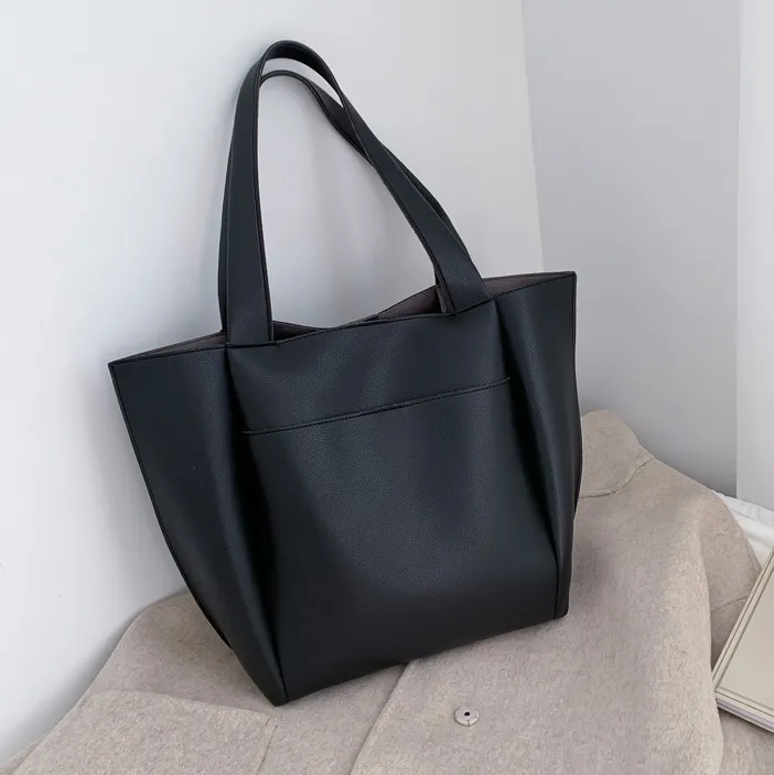 Women Fashion Casual Simple Solid Color Large Capacity Shoulder Bag