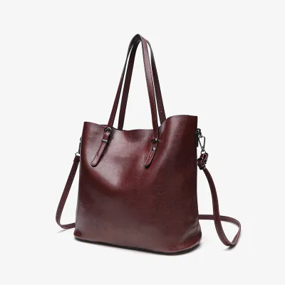 Women Fashion Casual Retro Solid Color Leather Shoulder Bag