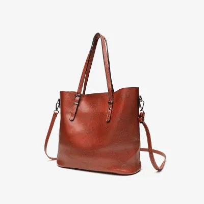 Women Fashion Casual Retro Solid Color Leather Shoulder Bag
