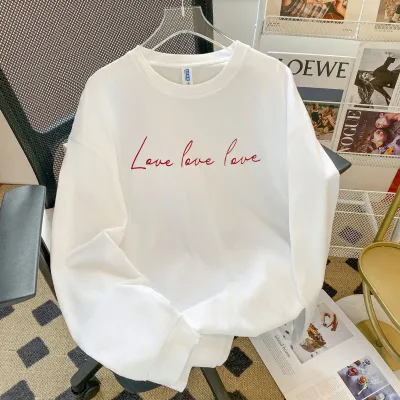 Women Fashion Casual Love Printed Cotton Long Sleeve T-Shirt