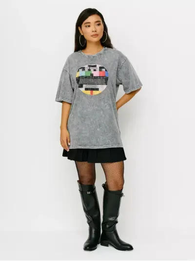 Women Fashion Casual Retro Washed Letter-Print Cotton Short-Sleeve Loose T-Shirt