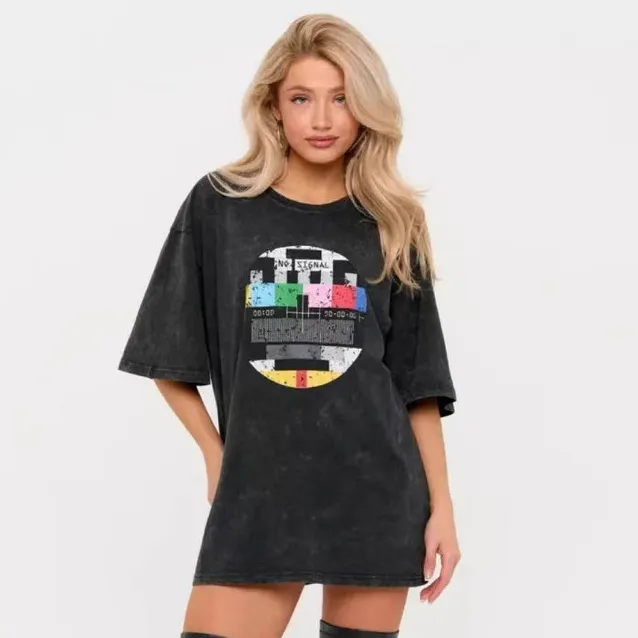 Women Fashion Casual Retro Washed Letter-Print Cotton Short-Sleeve Loose T-Shirt