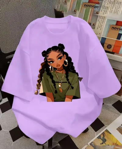 Women Fashion Casual Summer African Girls Cartoon Letter Printed Cotton Short-Sleeve T-Shirt