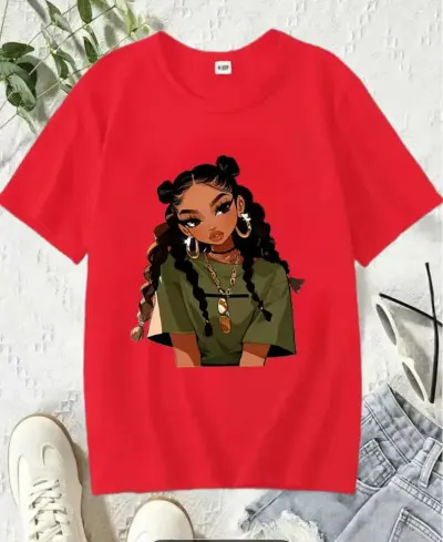 Women Fashion Casual Summer African Girls Cartoon Letter Printed Cotton Short-Sleeve T-Shirt