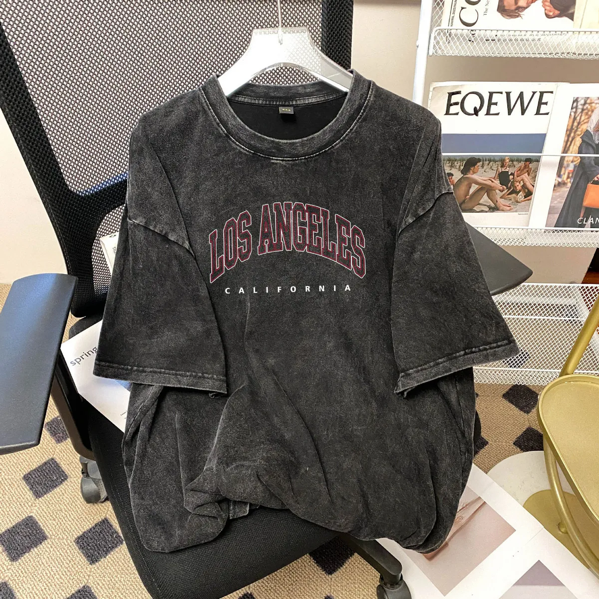 Women Fashion Casual Washed Old Letter Printed Cotton Short-Sleeve T-Shirt