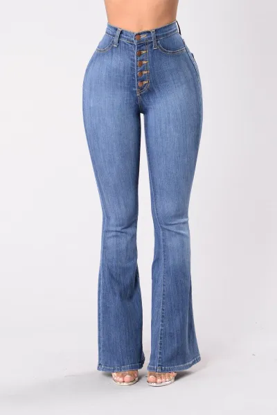 Women Fashion Casual Slim-Fit High Waist Flared Jeans