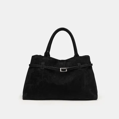 Women Fashion Casual Retro Solid Color Suede Frosted Large Capacity Handbag