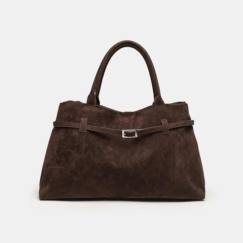 Women Fashion Casual Retro Solid Color Suede Frosted Large Capacity Handbag