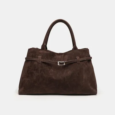 Women Fashion Casual Retro Solid Color Suede Frosted Large Capacity Handbag