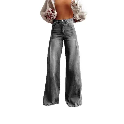 Women Fashion Casual Retro Wide Leg Jeans