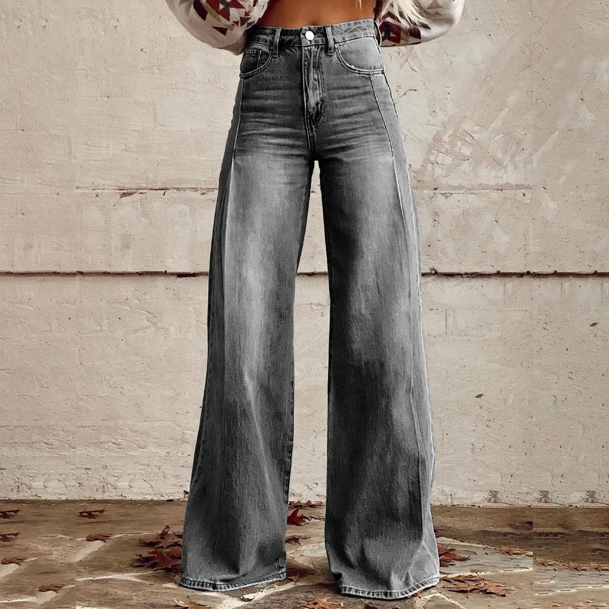 Women Fashion Casual Retro Wide Leg Jeans