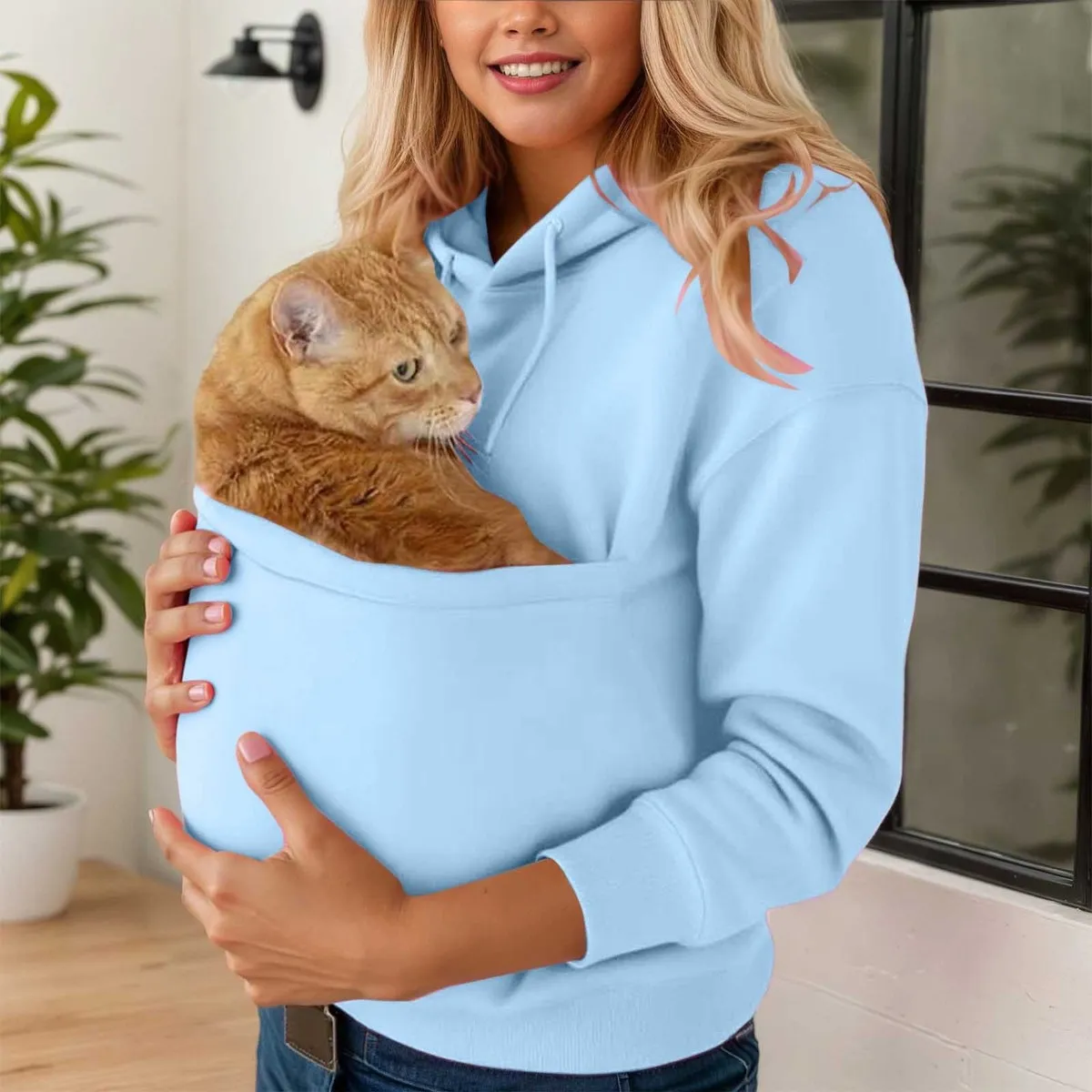 Women Fashion Casual Autumn And Winter Solid Color Fleece Long Sleeve Pet Pocket Hoodies
