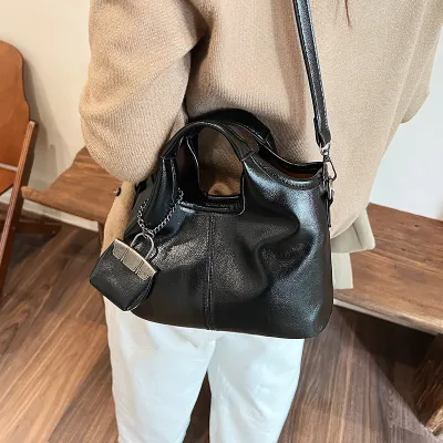 Women Fashion Casual Retro Solid Color Soft Leather Shoulder Bag