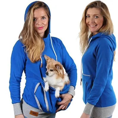 Women Fashion Casual Autumn And Winter Solid Color Big Pet Pocket Long-Sleeve Hoodies