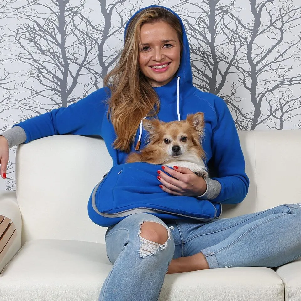 Women Fashion Casual Autumn And Winter Solid Color Big Pet Pocket Long-Sleeve Hoodies