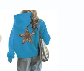 Women Fashion Casual Leopard Star Printed Long-Sleeve Loose Hoodies