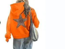 Women Fashion Casual Leopard Star Printed Long-Sleeve Loose Hoodies