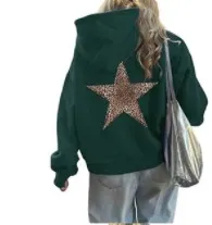 Women Fashion Casual Leopard Star Printed Long-Sleeve Loose Hoodies