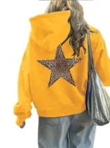 Women Fashion Casual Leopard Star Printed Long-Sleeve Loose Hoodies