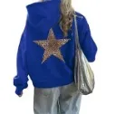 Women Fashion Casual Leopard Star Printed Long-Sleeve Loose Hoodies