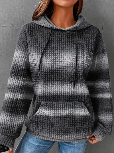 Women Fashion Casual Waffle Gradient Long-Sleeve Loose Hoodies