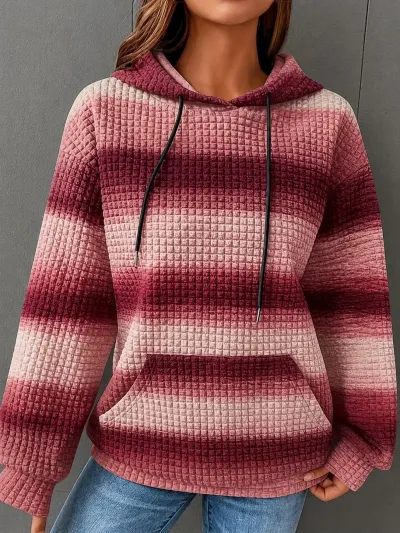 Women Fashion Casual Waffle Gradient Long-Sleeve Loose Hoodies