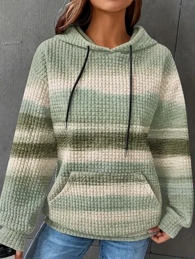 Women Fashion Casual Waffle Gradient Long-Sleeve Loose Hoodies
