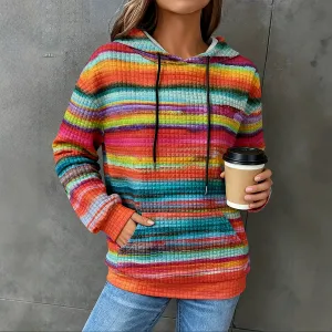 Women Fashion Casual Waffle Gradient Long-Sleeve Loose Hoodies