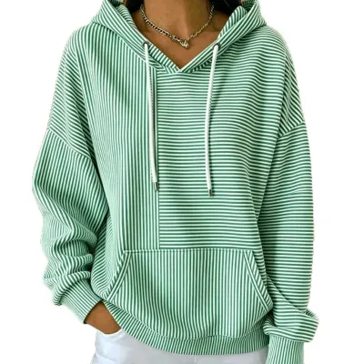Women Fashion Casual Autumn Stripe Stitching Long-Sleeve Loose Hoodies
