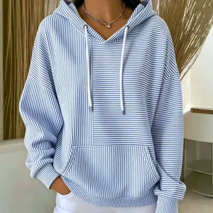 Women Fashion Casual Autumn Stripe Stitching Long-Sleeve Loose Hoodies