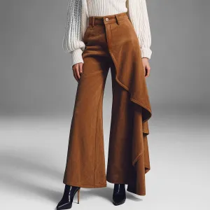 Women Fashion Casual Autumn And Winter Solid Color Irregular Stitching Drape Design Pants