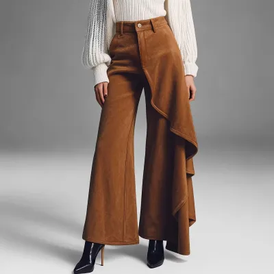 Women Fashion Casual Autumn And Winter Solid Color Irregular Stitching Drape Design Pants